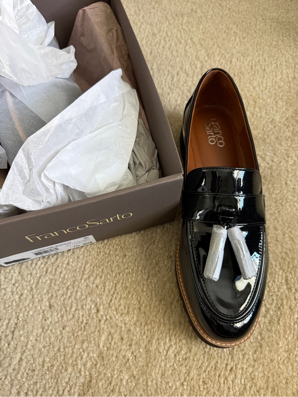 Franco Sarto Black Patent Tassel Women’s Loafers